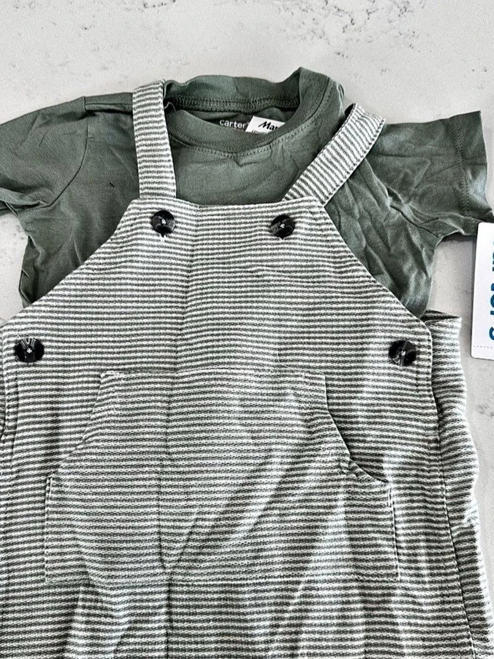 Carter's Striped Overalls and T-Shirt Set Green & White 18M NWT